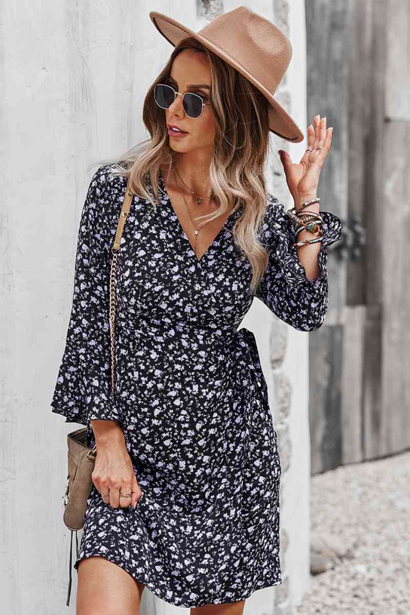 Floral Flare Sleeve Corset Dress
