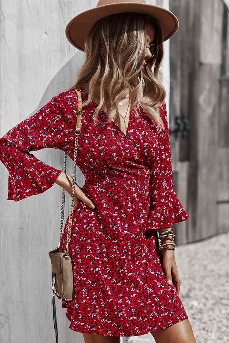Floral Flare Sleeve Corset Dress