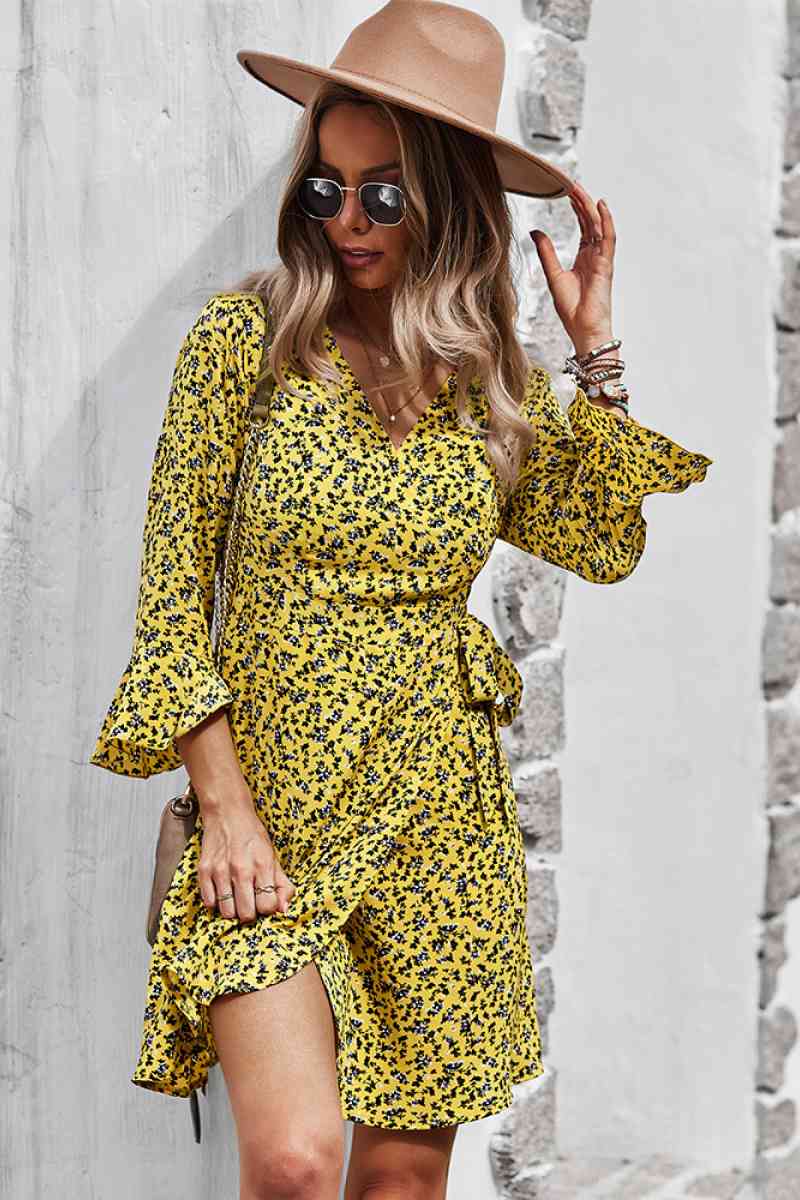 Floral Flare Sleeve Corset Dress