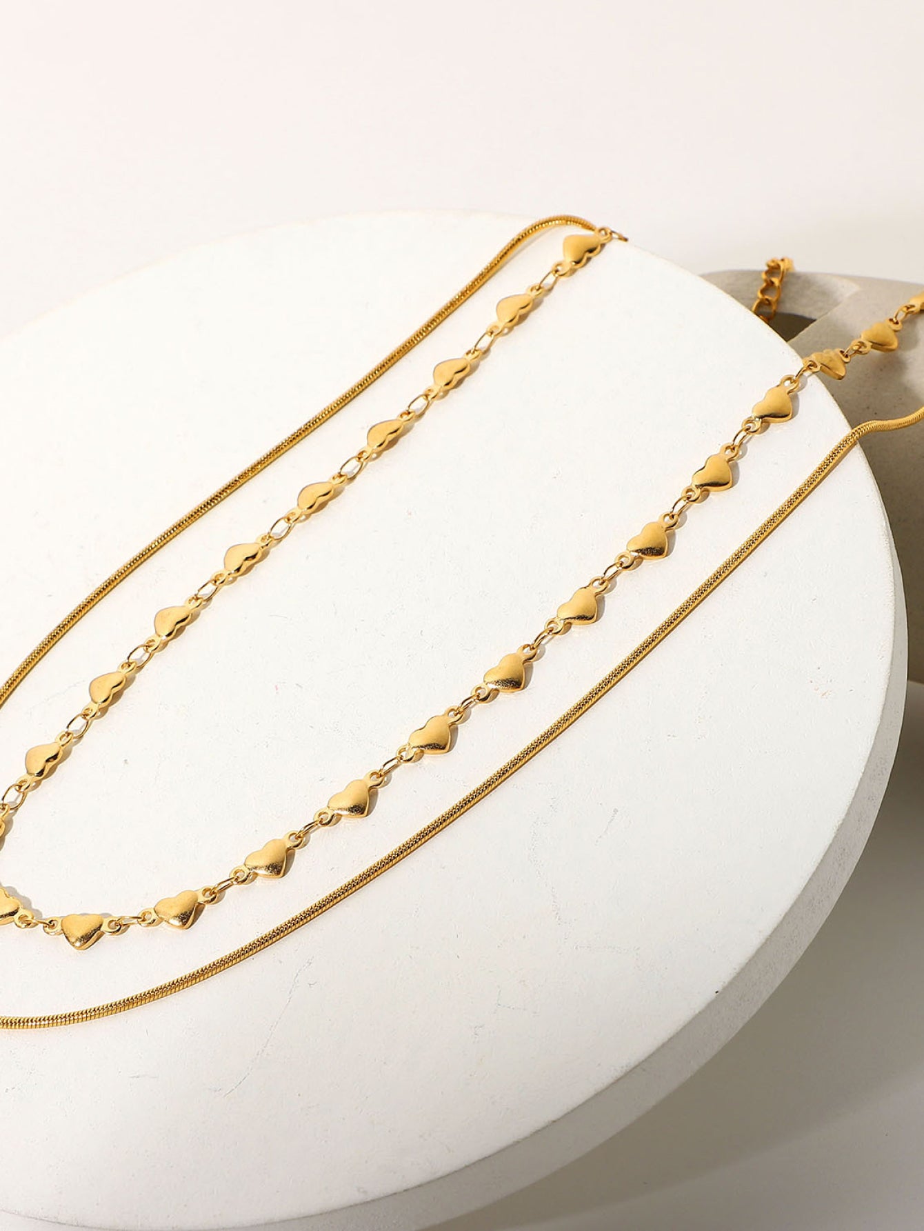 Double-Layered Heart and Snake Chain Necklace