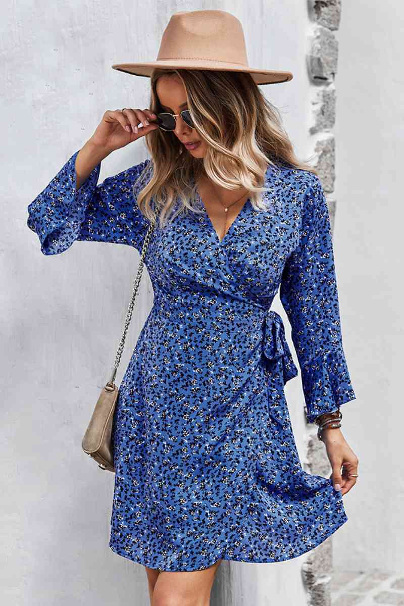 Floral Flare Sleeve Corset Dress