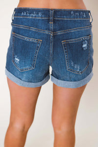 Medium Wash Folded Denim Shorts