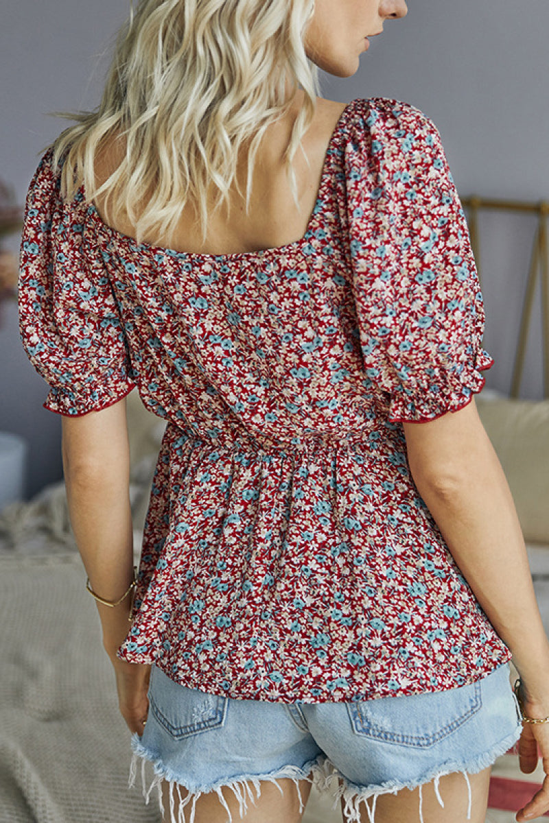 Floral Elasticated Waist Ruffled Top