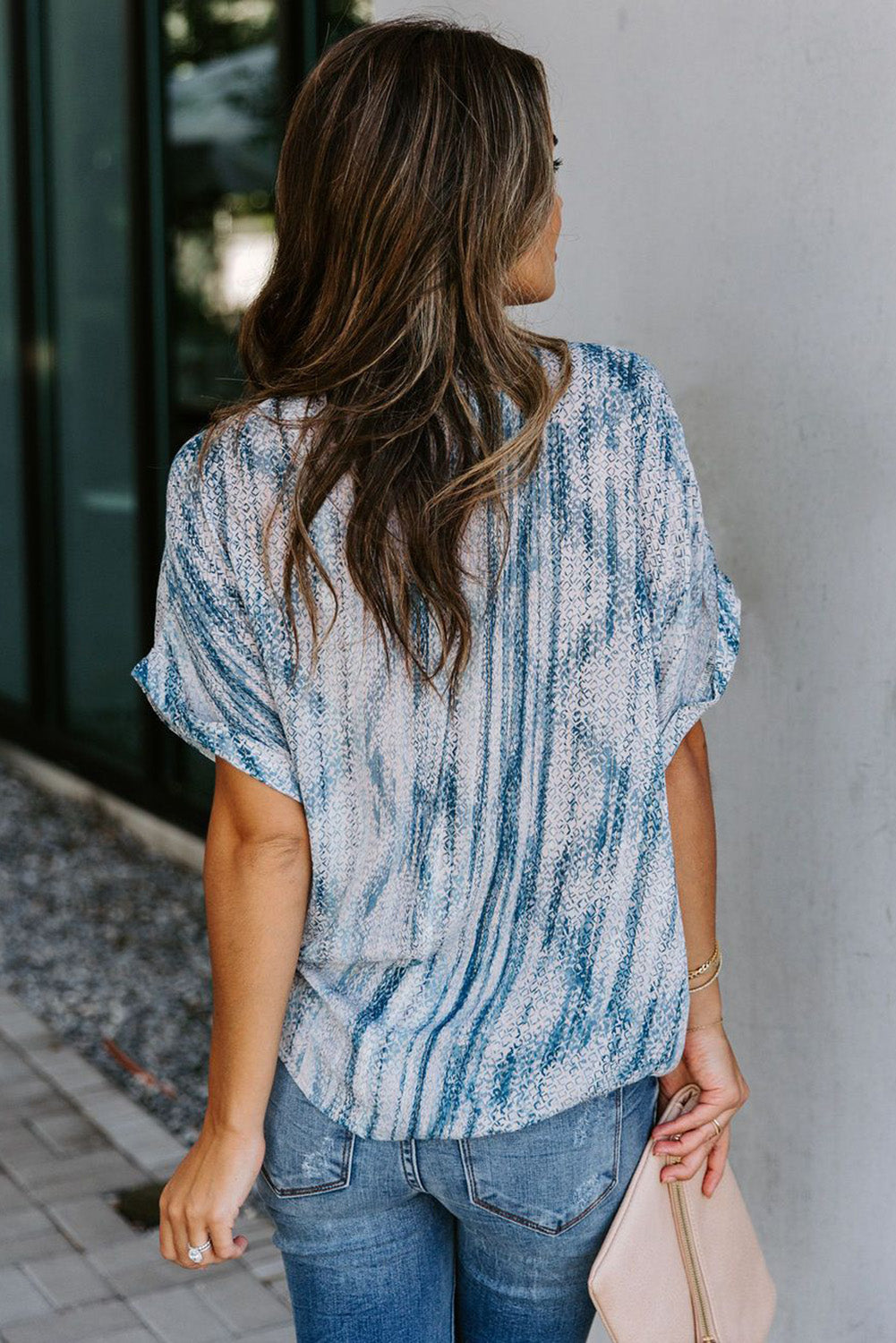Printed Pocket Short Sleeve Blouse