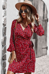 Floral Flare Sleeve Corset Dress
