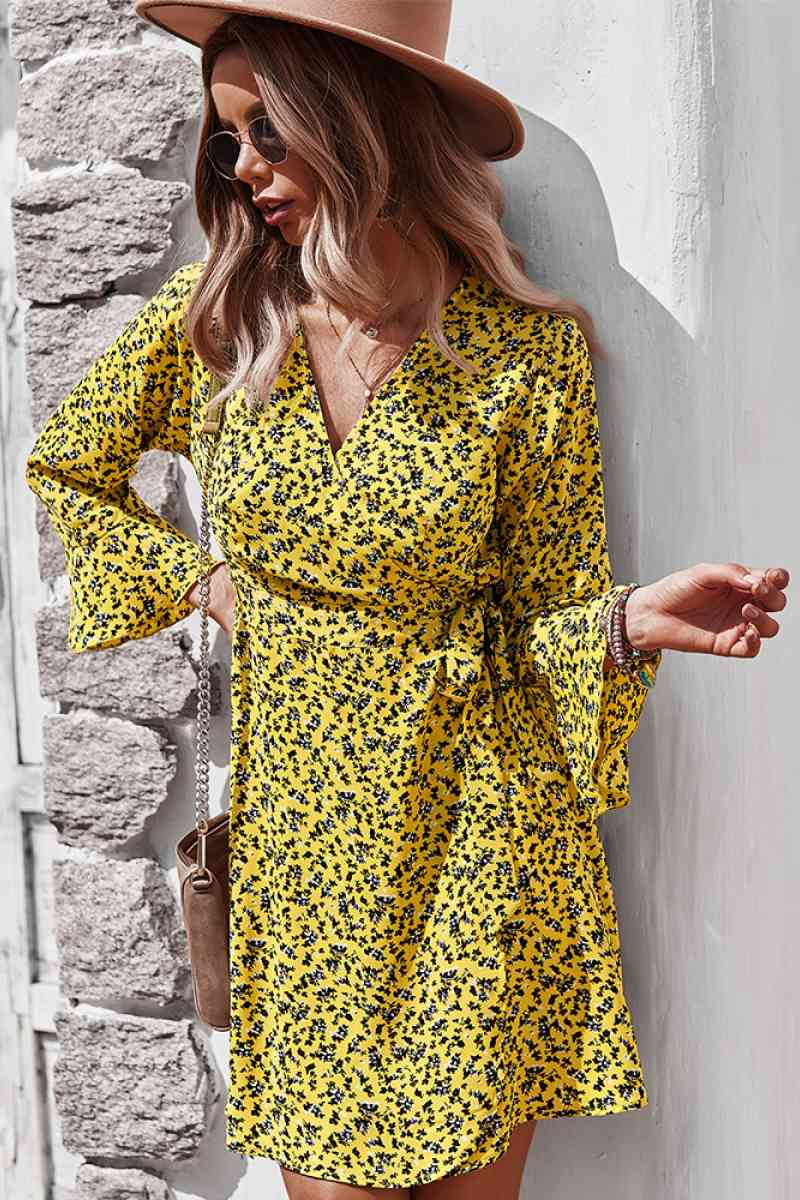 Floral Flare Sleeve Corset Dress