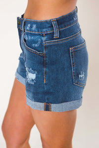 Medium Wash Folded Denim Shorts