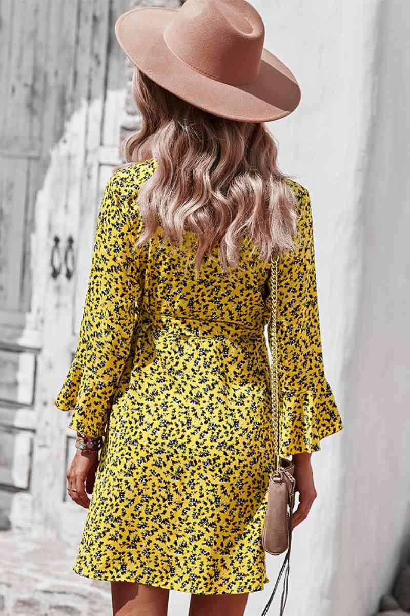 Floral Flare Sleeve Corset Dress