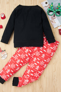 Girls Christmas Pattern Top and Pants Set