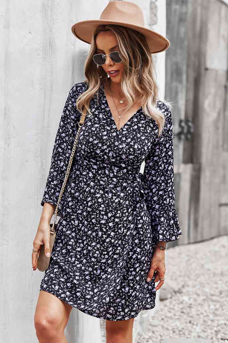 Floral Flare Sleeve Corset Dress