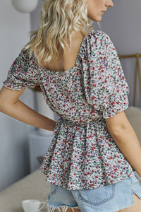 Floral Elasticated Waist Ruffled Top